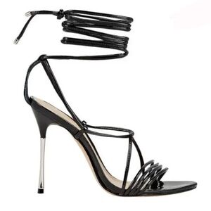 🔥SCHUTZ Adeline black patent leather tie around strappy stilettos s6